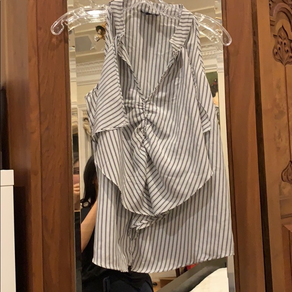 Pin stripped black and white top ruffle top